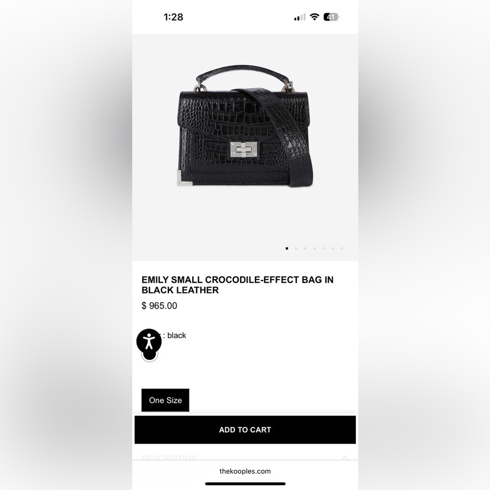 NEW The Kooples EMILY SMALL CROCODILE-EFFECT BAG BLACK LEATHER Silver - Picture 4 of 15